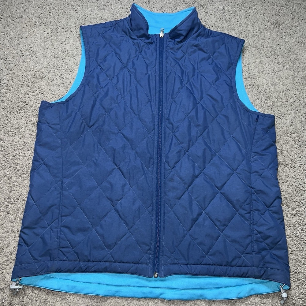 Peter Millar Vest Mens L Blue Reversible Quilted Fleece Full Zip Insulated Golf